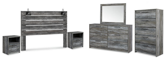 Baystorm King Panel Headboard with Mirrored Dresser, Chest and 2 Nightstands Milwaukee Furniture of Chicago - Furniture Store in Chicago Serving Humbolt Park, Roscoe Village, Avondale, & Homan Square
