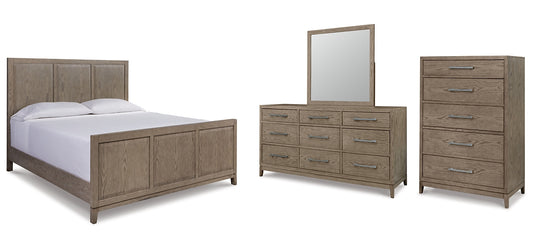 Chrestner California King Panel Bed with Mirrored Dresser and Chest Milwaukee Furniture of Chicago - Furniture Store in Chicago Serving Humbolt Park, Roscoe Village, Avondale, & Homan Square