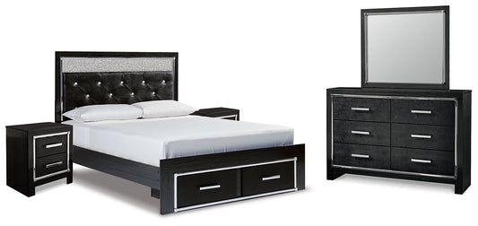 Kaydell Queen Upholstered Panel Storage Bed with Mirrored Dresser and 2 Nightstands Milwaukee Furniture of Chicago - Furniture Store in Chicago Serving Humbolt Park, Roscoe Village, Avondale, & Homan Square