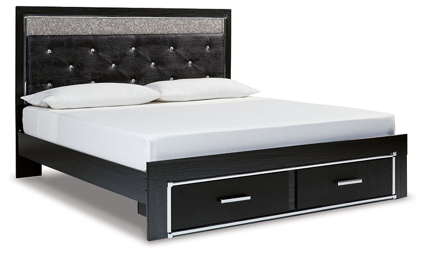 Kaydell King Upholstered Panel Storage Platform Bed with Mirrored Dresser and 2 Nightstands Milwaukee Furniture of Chicago - Furniture Store in Chicago Serving Humbolt Park, Roscoe Village, Avondale, & Homan Square