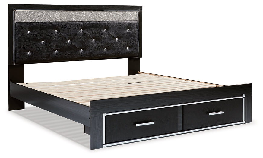 Kaydell King Upholstered Panel Storage Platform Bed with Mirrored Dresser and 2 Nightstands Milwaukee Furniture of Chicago - Furniture Store in Chicago Serving Humbolt Park, Roscoe Village, Avondale, & Homan Square