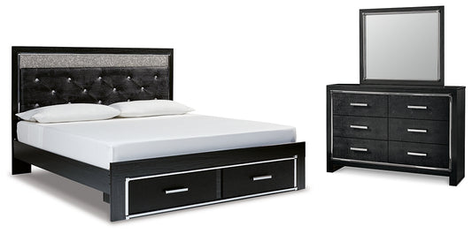 Kaydell King Upholstered Panel Storage Bed with Mirrored Dresser Milwaukee Furniture of Chicago - Furniture Store in Chicago Serving Humbolt Park, Roscoe Village, Avondale, & Homan Square