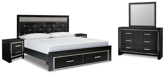 Kaydell King Upholstered Panel Storage Bed with Mirrored Dresser and 2 Nightstands Milwaukee Furniture of Chicago - Furniture Store in Chicago Serving Humbolt Park, Roscoe Village, Avondale, & Homan Square