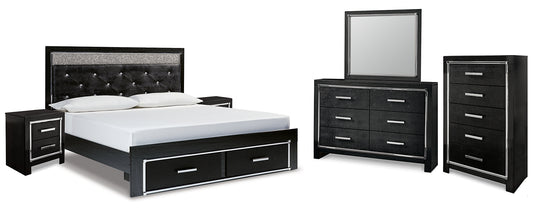 Kaydell King Upholstered Panel Storage Bed with Mirrored Dresser, Chest and 2 Nightstands Milwaukee Furniture of Chicago - Furniture Store in Chicago Serving Humbolt Park, Roscoe Village, Avondale, & Homan Square