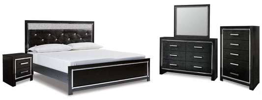 Kaydell King Upholstered Panel Platform Bed with Mirrored Dresser, Chest and Nightstand Milwaukee Furniture of Chicago - Furniture Store in Chicago Serving Humbolt Park, Roscoe Village, Avondale, & Homan Square