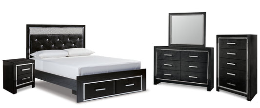 Kaydell Queen Upholstered Panel Storage Bed with Mirrored Dresser, Chest and Nightstand Milwaukee Furniture of Chicago - Furniture Store in Chicago Serving Humbolt Park, Roscoe Village, Avondale, & Homan Square
