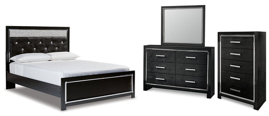 Kaydell Queen Upholstered Panel Bed with Mirrored Dresser and Chest Milwaukee Furniture of Chicago - Furniture Store in Chicago Serving Humbolt Park, Roscoe Village, Avondale, & Homan Square