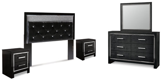 Kaydell Queen Upholstered Panel Headboard with Mirrored Dresser and 2 Nightstands Milwaukee Furniture of Chicago - Furniture Store in Chicago Serving Humbolt Park, Roscoe Village, Avondale, & Homan Square