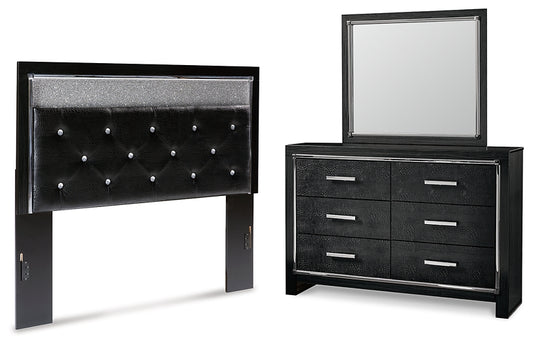 Kaydell Queen Upholstered Panel Headboard with Mirrored Dresser Milwaukee Furniture of Chicago - Furniture Store in Chicago Serving Humbolt Park, Roscoe Village, Avondale, & Homan Square