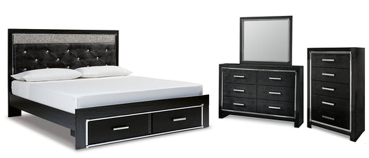 Kaydell King Upholstered Panel Storage Bed with Mirrored Dresser and Chest Milwaukee Furniture of Chicago - Furniture Store in Chicago Serving Humbolt Park, Roscoe Village, Avondale, & Homan Square