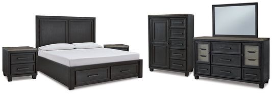 Foyland California King Panel Storage Bed with Mirrored Dresser, Chest and 2 Nightstands Milwaukee Furniture of Chicago - Furniture Store in Chicago Serving Humbolt Park, Roscoe Village, Avondale, & Homan Square