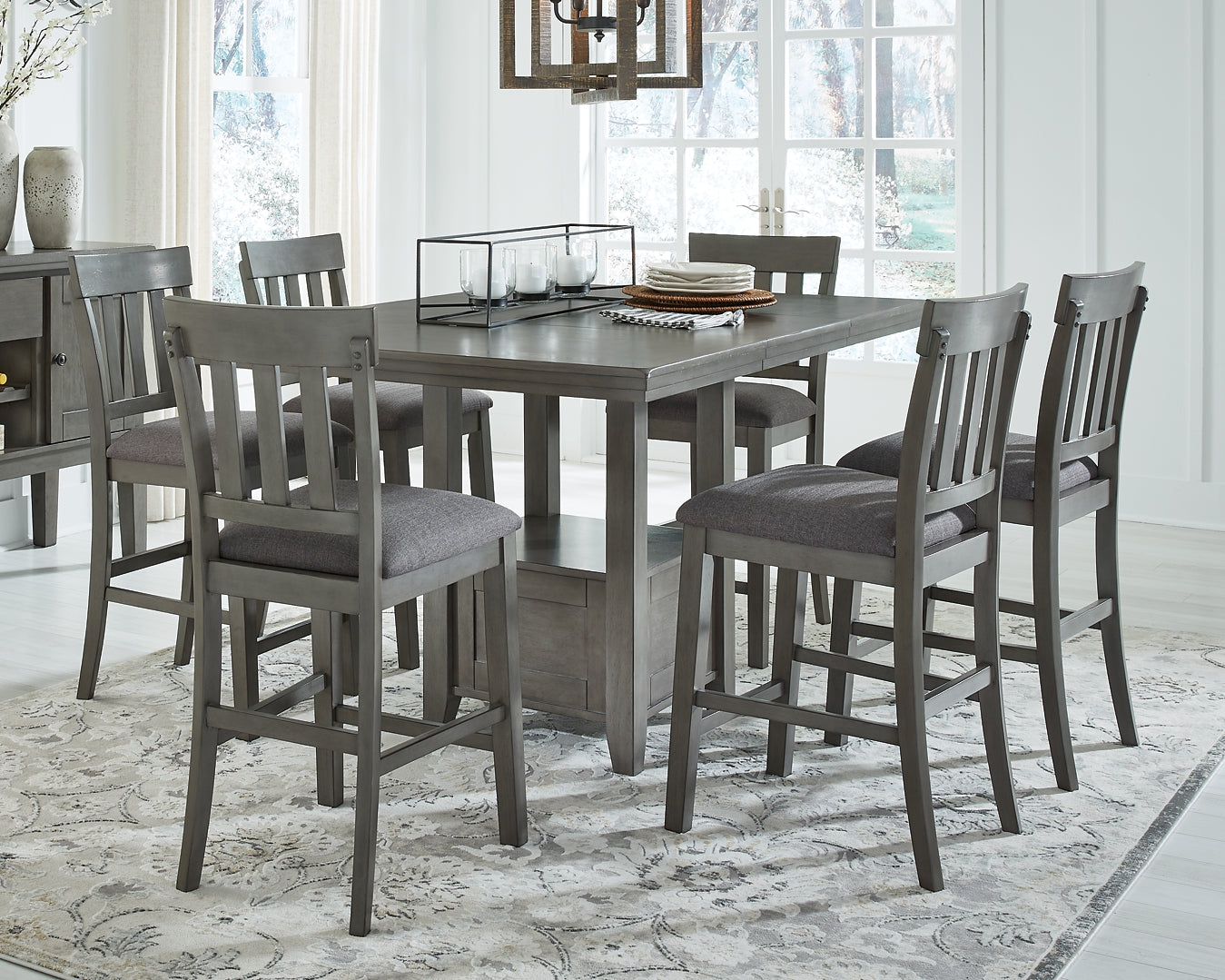 Hallanden Counter Height Dining Table and 6 Barstools with Storage Milwaukee Furniture of Chicago - Furniture Store in Chicago Serving Humbolt Park, Roscoe Village, Avondale, & Homan Square