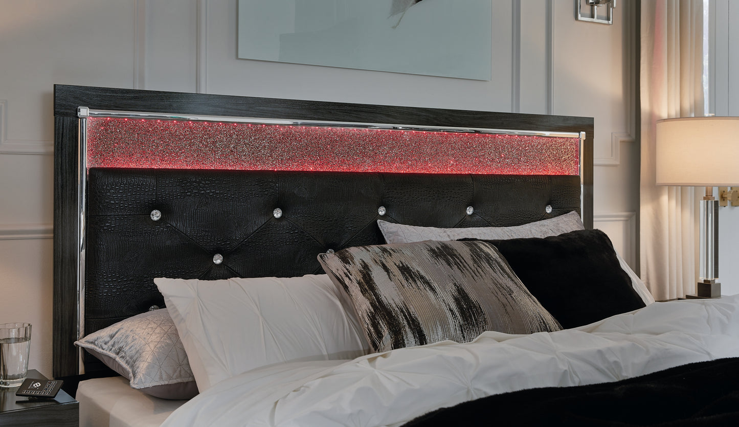 Kaydell King Upholstered Panel Headboard with Mirrored Dresser Milwaukee Furniture of Chicago - Furniture Store in Chicago Serving Humbolt Park, Roscoe Village, Avondale, & Homan Square