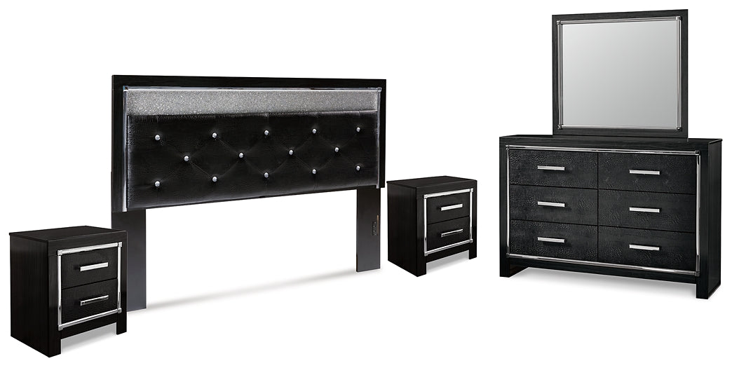 Kaydell King Upholstered Panel Headboard with Mirrored Dresser and 2 Nightstands Milwaukee Furniture of Chicago - Furniture Store in Chicago Serving Humbolt Park, Roscoe Village, Avondale, & Homan Square