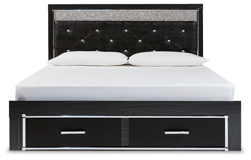 Kaydell King Upholstered Panel Storage Platform Bed with Mirrored Dresser, Chest and Nightstand Milwaukee Furniture of Chicago - Furniture Store in Chicago Serving Humbolt Park, Roscoe Village, Avondale, & Homan Square