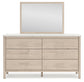 Cadmori Queen Upholstered Panel Bed with Mirrored Dresser and Chest