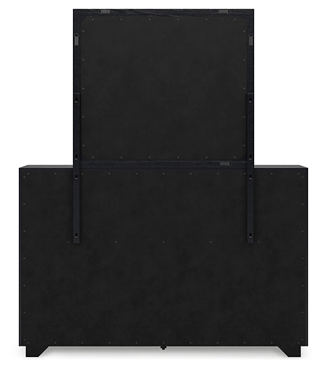 Londer King Panel Bed with Mirrored Dresser and Chest