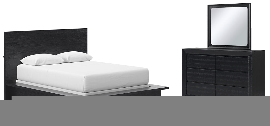 Londer Queen Panel Bed with Mirrored Dresser