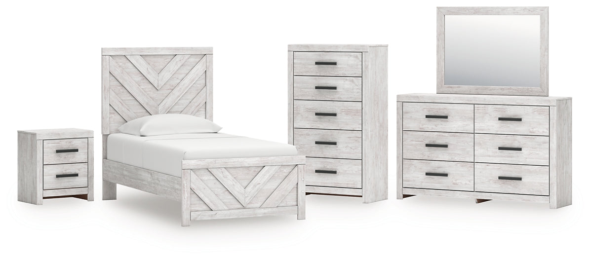 Cayboni Twin Panel Bed with Mirrored Dresser, Chest and Nightstand