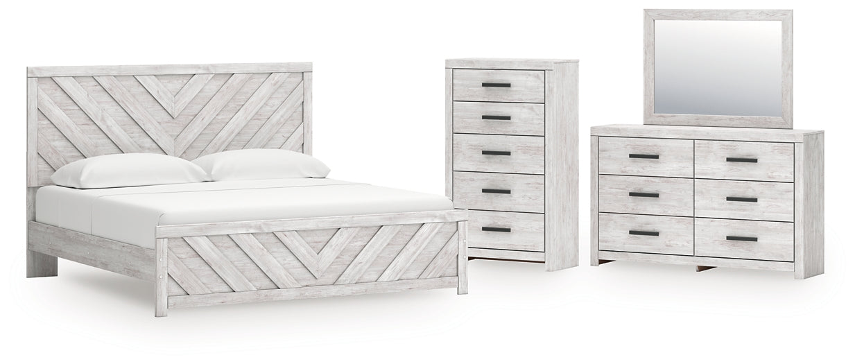 Cayboni King Panel Bed with Mirrored Dresser and Chest