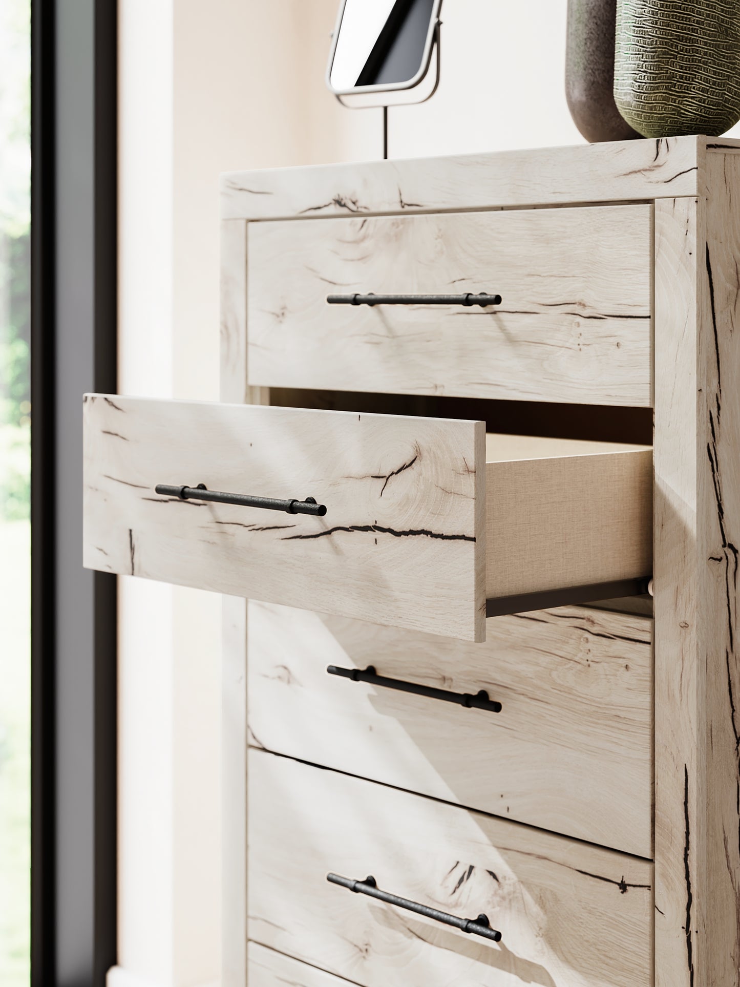 Lawroy Twin Panel Headboard with Mirrored Dresser and Chest