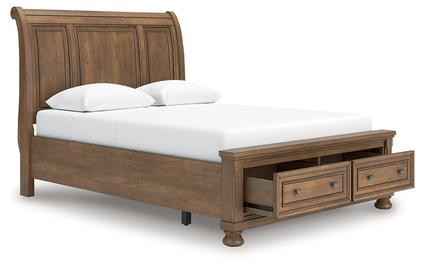 Feddinger Queen Storage Sleigh Bed with Mirrored Dresser and Nightstand