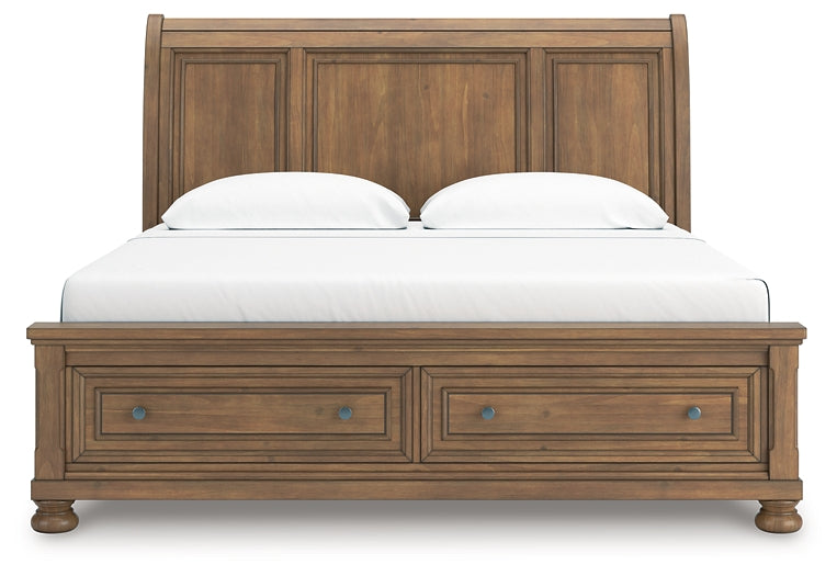 Feddinger King Storage Sleigh Bed with Mirrored Dresser and Nightstand