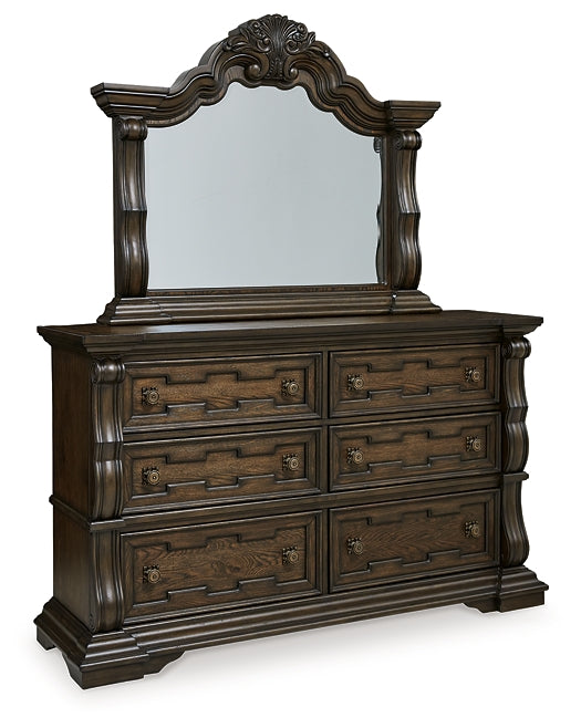 Maylee King Canopy Bed with Mirrored Dresser, Chest and Nightstand