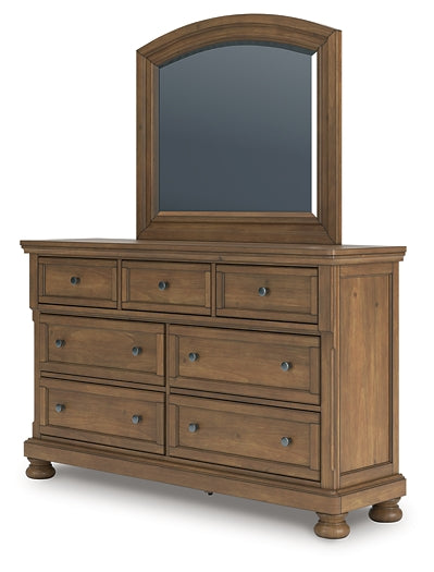 Feddinger Queen Panel Bed with Mirrored Dresser and Chest