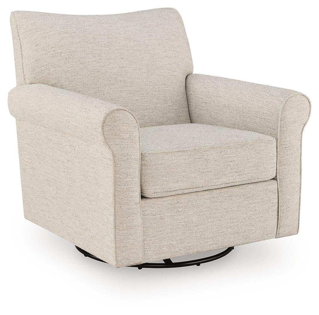 Cream upholstered accent chair, angled view