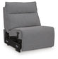 Gray upholstered armless sectional seat with a padded back