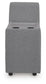 Narrow gray upholstered sectional console, front view