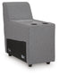 Narrow gray sectional console, angled view