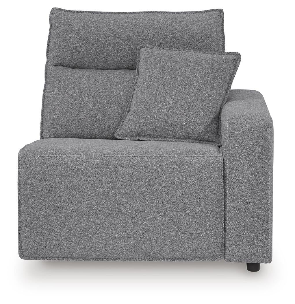 Gray sectional seat with one arm, front view