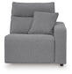 Gray sectional seat with one arm, front view