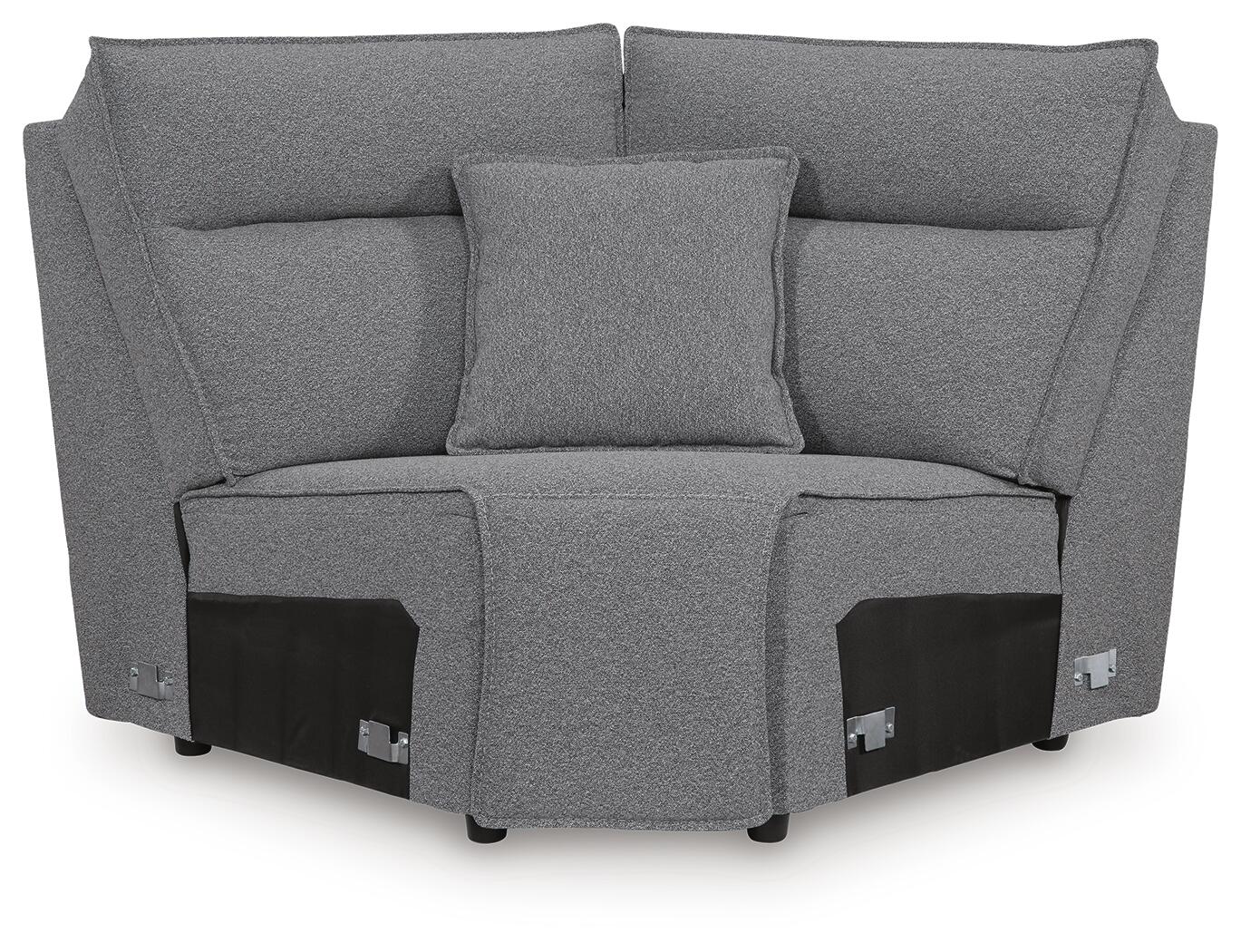 Gray upholstered sectional corner unit, front view