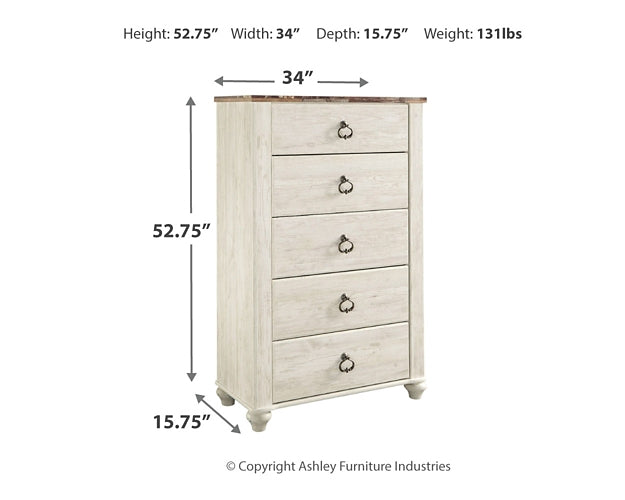 Willowton Five Drawer Chest Milwaukee Furniture of Chicago - Furniture Store in Chicago Serving Humbolt Park, Roscoe Village, Avondale, & Homan Square