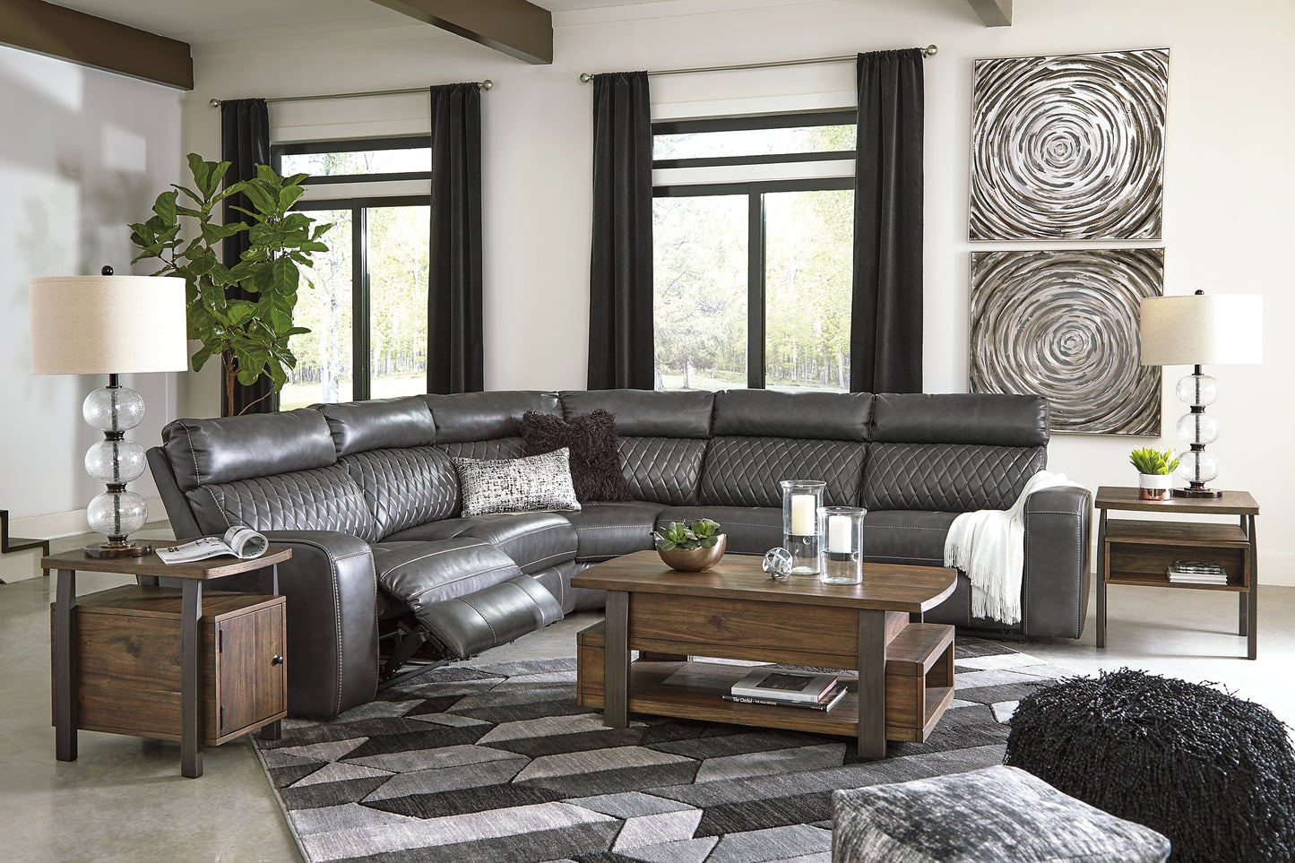 Samperstone 5-Piece Power Reclining Sectional Milwaukee Furniture of Chicago - Furniture Store in Chicago Serving Humbolt Park, Roscoe Village, Avondale, & Homan Square