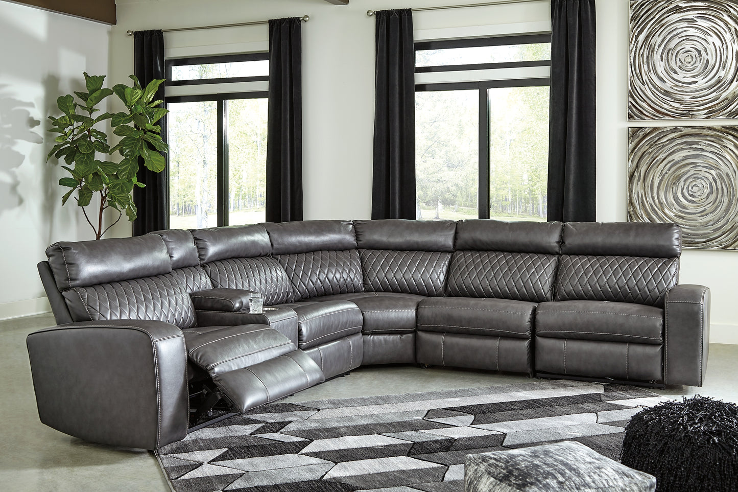 Samperstone 6-Piece Power Reclining Sectional Milwaukee Furniture of Chicago - Furniture Store in Chicago Serving Humbolt Park, Roscoe Village, Avondale, & Homan Square