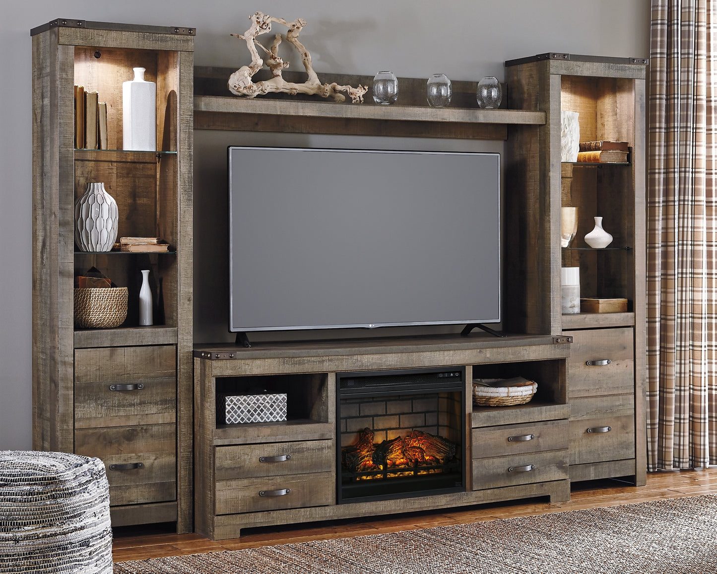 Trinell 4-Piece Entertainment Center with Electric Fireplace Milwaukee Furniture of Chicago - Furniture Store in Chicago Serving Humbolt Park, Roscoe Village, Avondale, & Homan Square