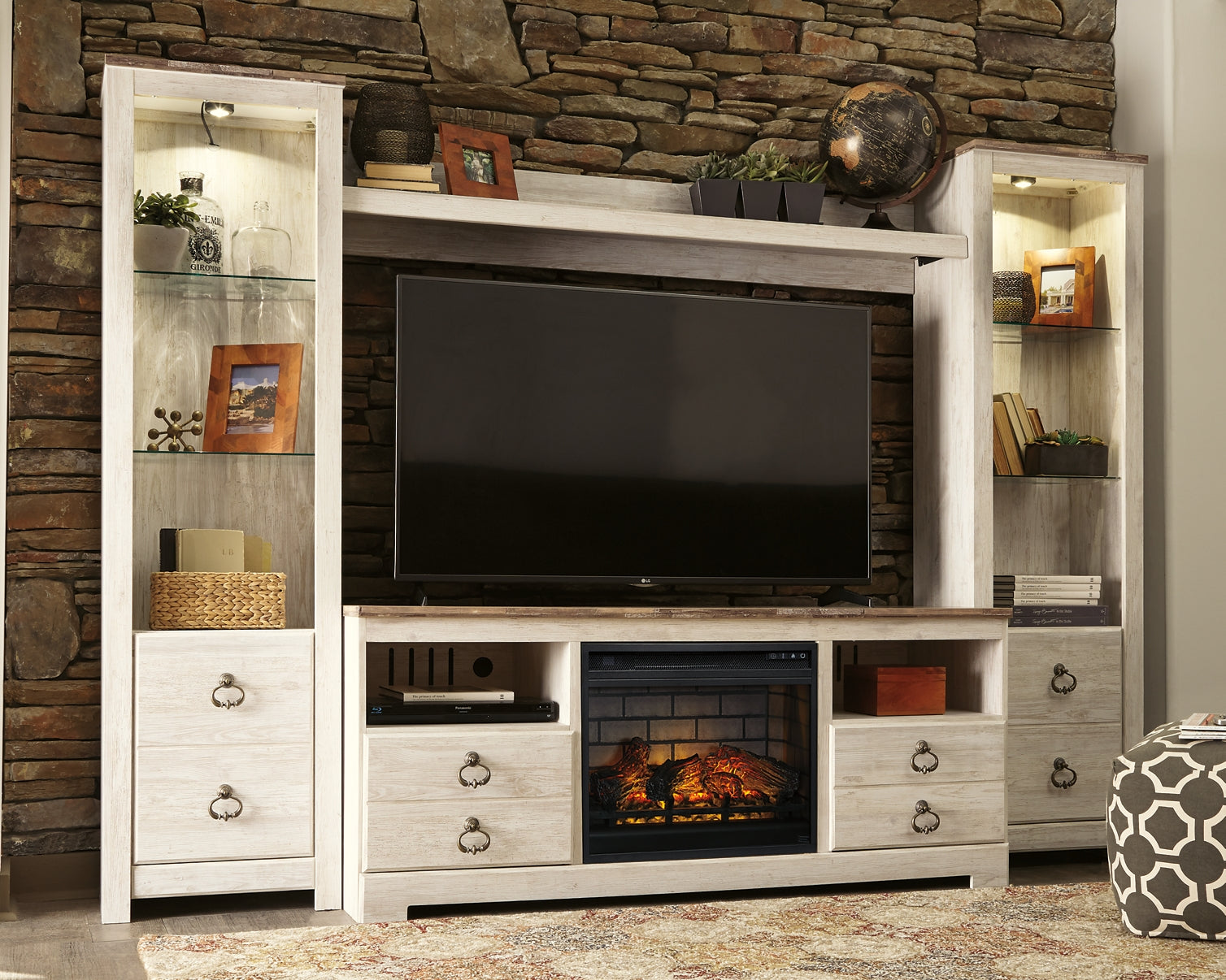 Willowton 4-Piece Entertainment Center with Electric Fireplace Milwaukee Furniture of Chicago - Furniture Store in Chicago Serving Humbolt Park, Roscoe Village, Avondale, & Homan Square