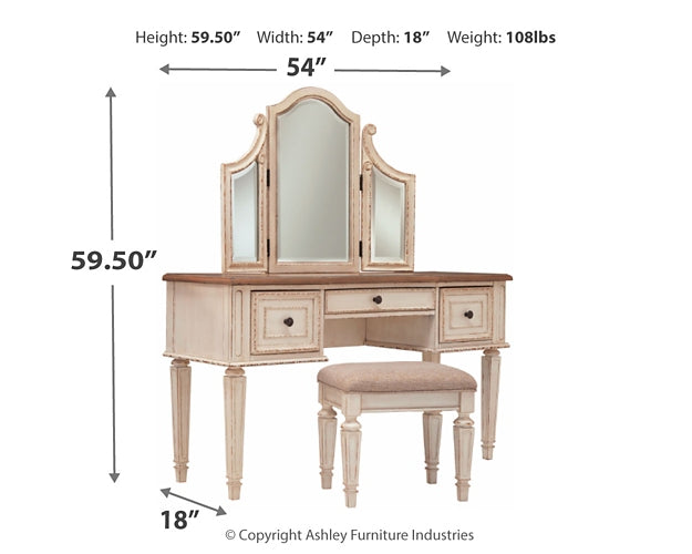 Realyn Vanity/Mirror/Stool (3/CN) Milwaukee Furniture of Chicago - Furniture Store in Chicago Serving Humbolt Park, Roscoe Village, Avondale, & Homan Square