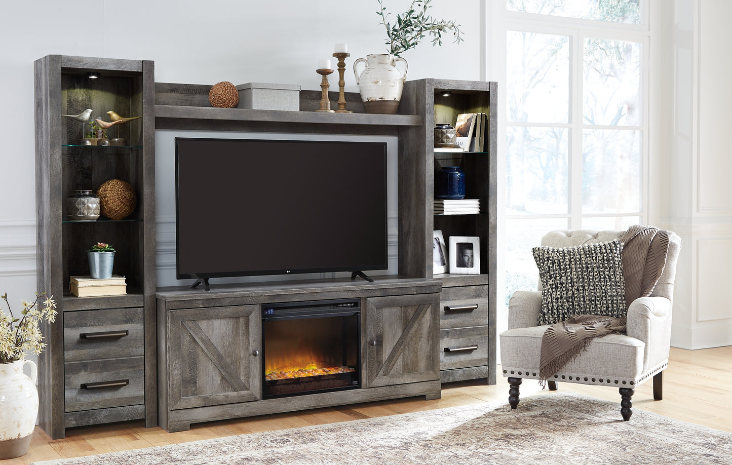 Wynnlow 4-Piece Entertainment Center with Electric Fireplace Milwaukee Furniture of Chicago - Furniture Store in Chicago Serving Humbolt Park, Roscoe Village, Avondale, & Homan Square