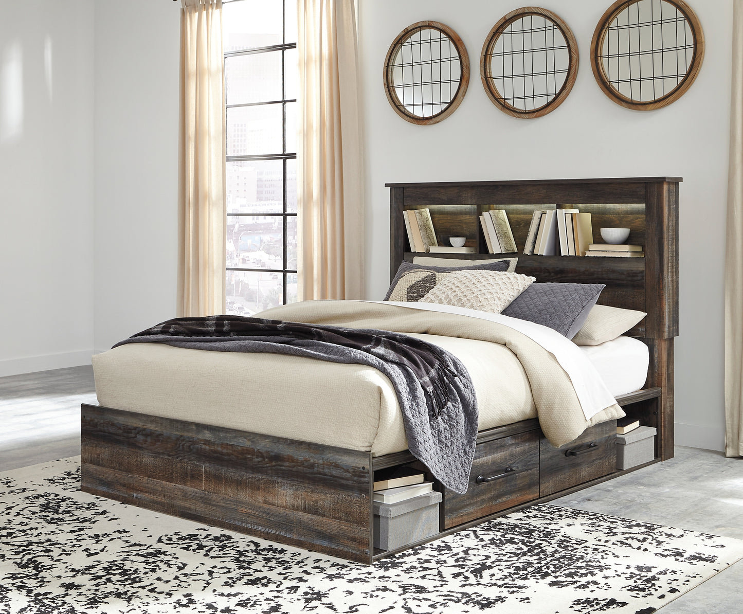 Drystan Queen Bookcase Bed with 4 Storage Drawers Milwaukee Furniture of Chicago - Furniture Store in Chicago Serving Humbolt Park, Roscoe Village, Avondale, & Homan Square