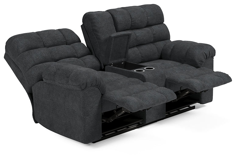 Wilhurst Double Rec Loveseat w/Console Milwaukee Furniture of Chicago - Furniture Store in Chicago Serving Humbolt Park, Roscoe Village, Avondale, & Homan Square