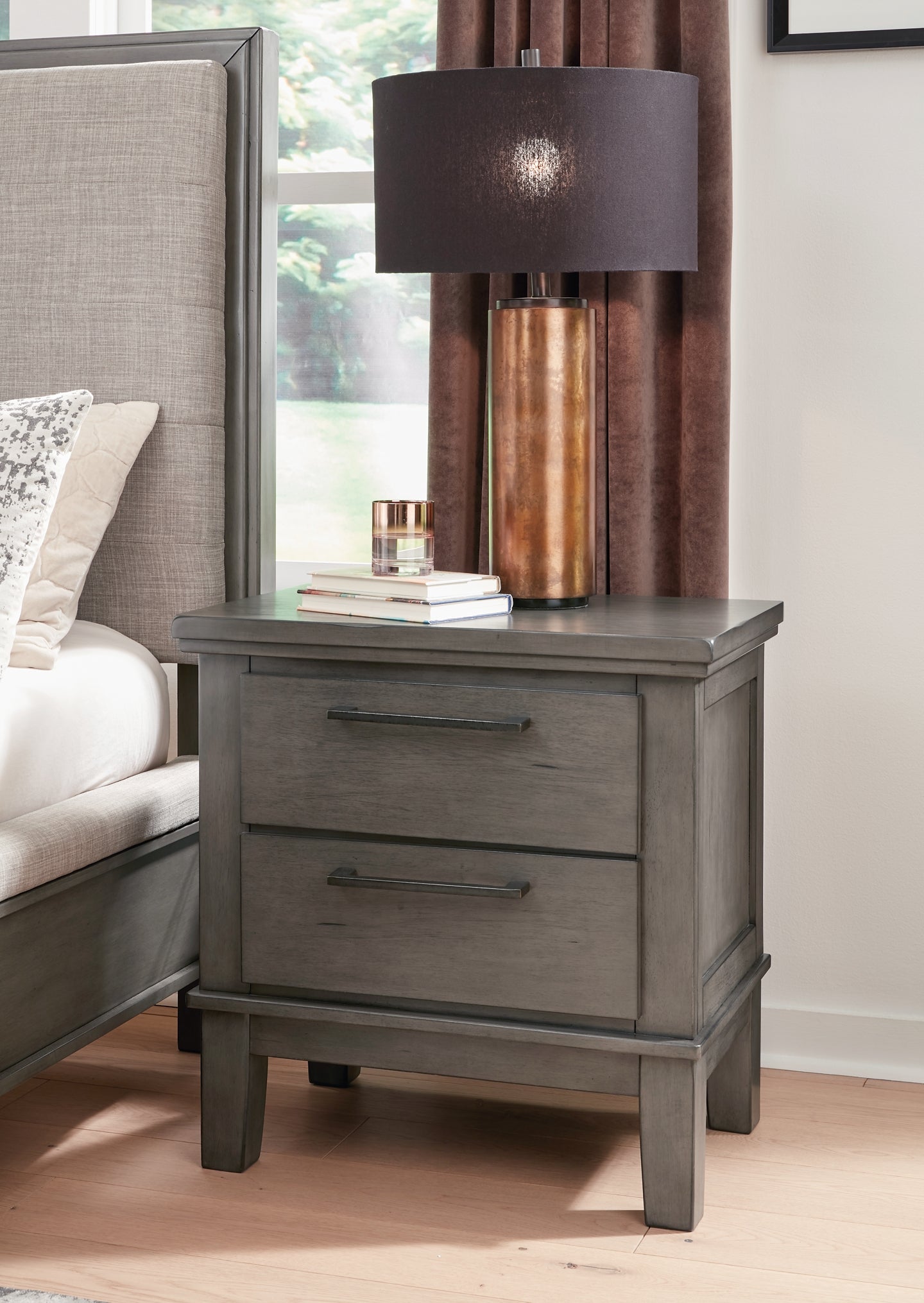 Hallanden Two Drawer Night Stand Milwaukee Furniture of Chicago - Furniture Store in Chicago Serving Humbolt Park, Roscoe Village, Avondale, & Homan Square