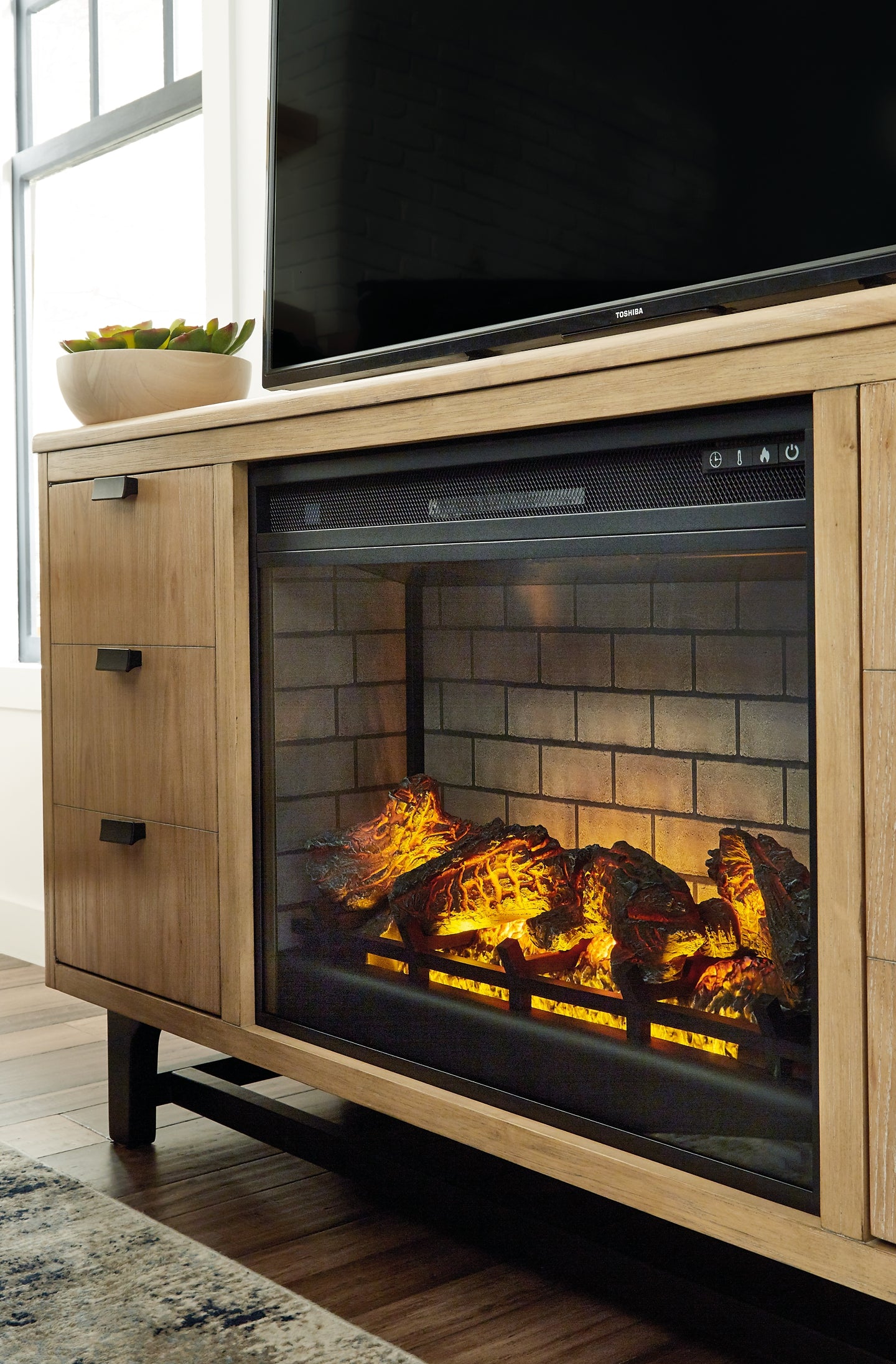 Freslowe TV Stand with Electric Fireplace Milwaukee Furniture of Chicago - Furniture Store in Chicago Serving Humbolt Park, Roscoe Village, Avondale, & Homan Square