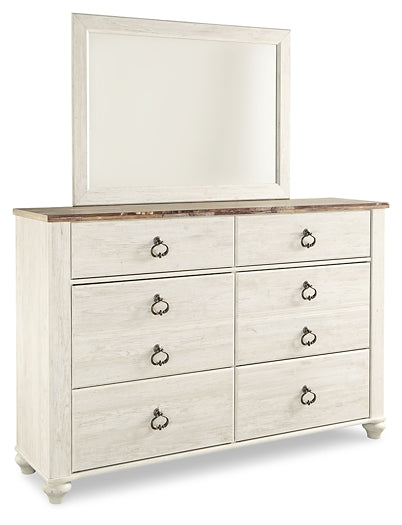Willowton Queen/Full Panel Headboard with Mirrored Dresser, Chest and Nightstand Milwaukee Furniture of Chicago - Furniture Store in Chicago Serving Humbolt Park, Roscoe Village, Avondale, & Homan Square