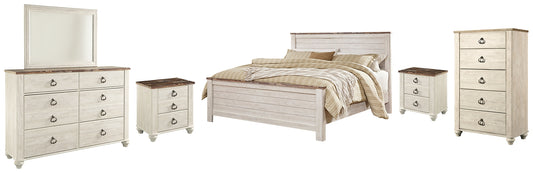 Willowton Queen Panel Bed with Mirrored Dresser, Chest and 2 Nightstands Milwaukee Furniture of Chicago - Furniture Store in Chicago Serving Humbolt Park, Roscoe Village, Avondale, & Homan Square