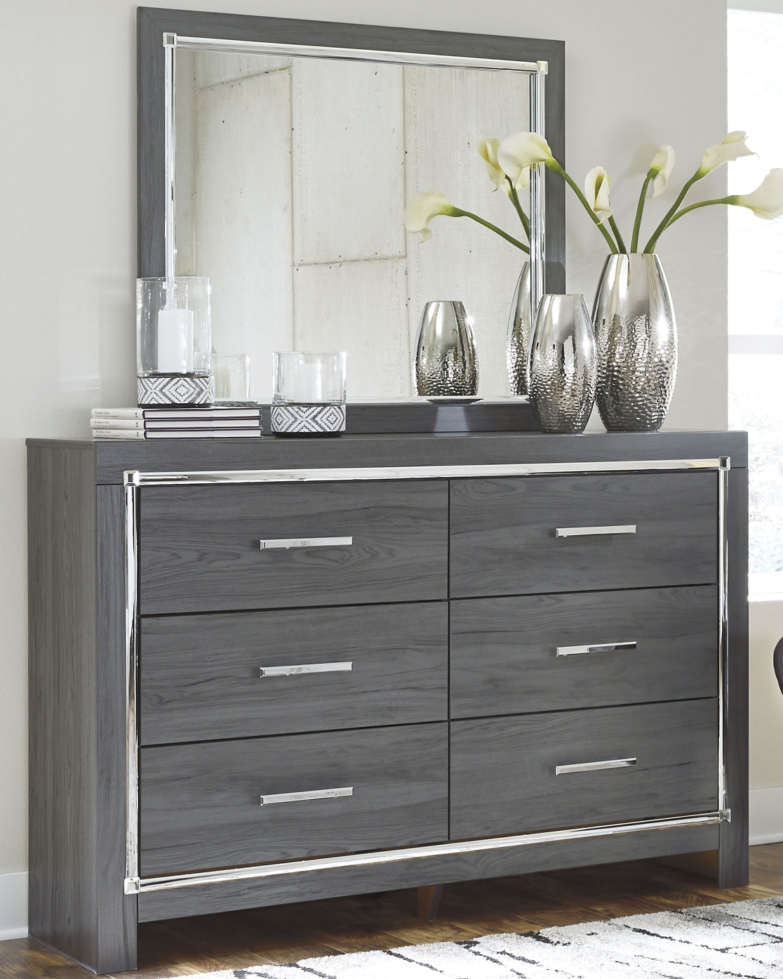 Lodanna Full Upholstered Panel Headboard with Mirrored Dresser and Chest Milwaukee Furniture of Chicago - Furniture Store in Chicago Serving Humbolt Park, Roscoe Village, Avondale, & Homan Square